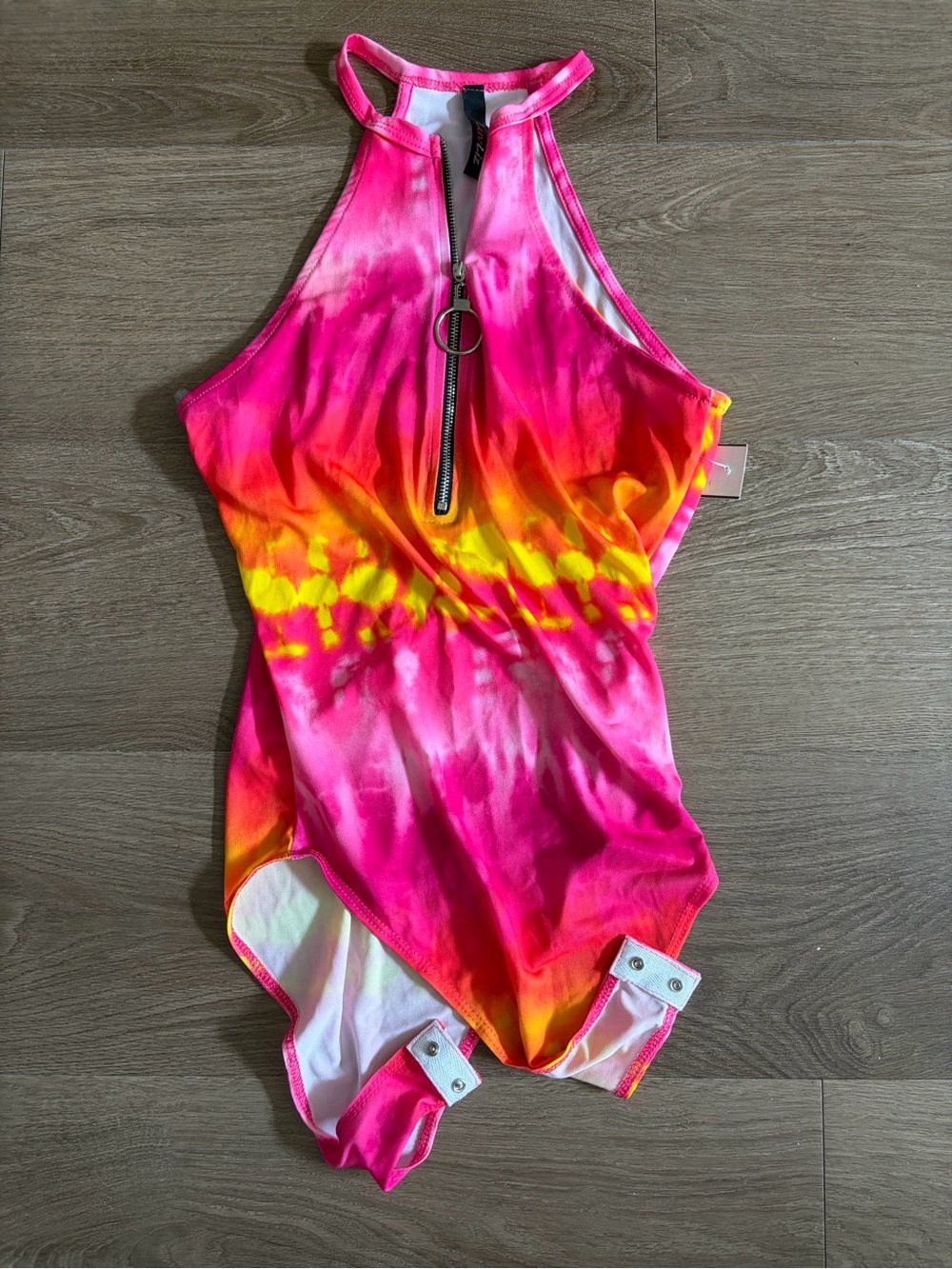 Neon Tie-Dye Zip Front Halter Bodysuit